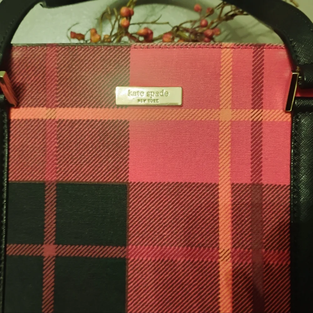 Kate Spade New York Newbury Lane Tote Red & Black Plaid & Saffiano Leather Trim